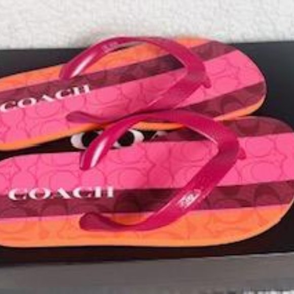 Coach Multi Colored Striped Flip Flops - Picture 7 of 9